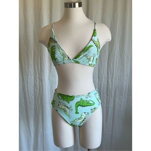 Shein Women's Blue & Green Dinosaur Print Bikini Swimsuit Size S